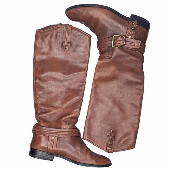 Dior brown leather riding boots harness buckle gold hardware EU size 38 - Picture 2 of 8